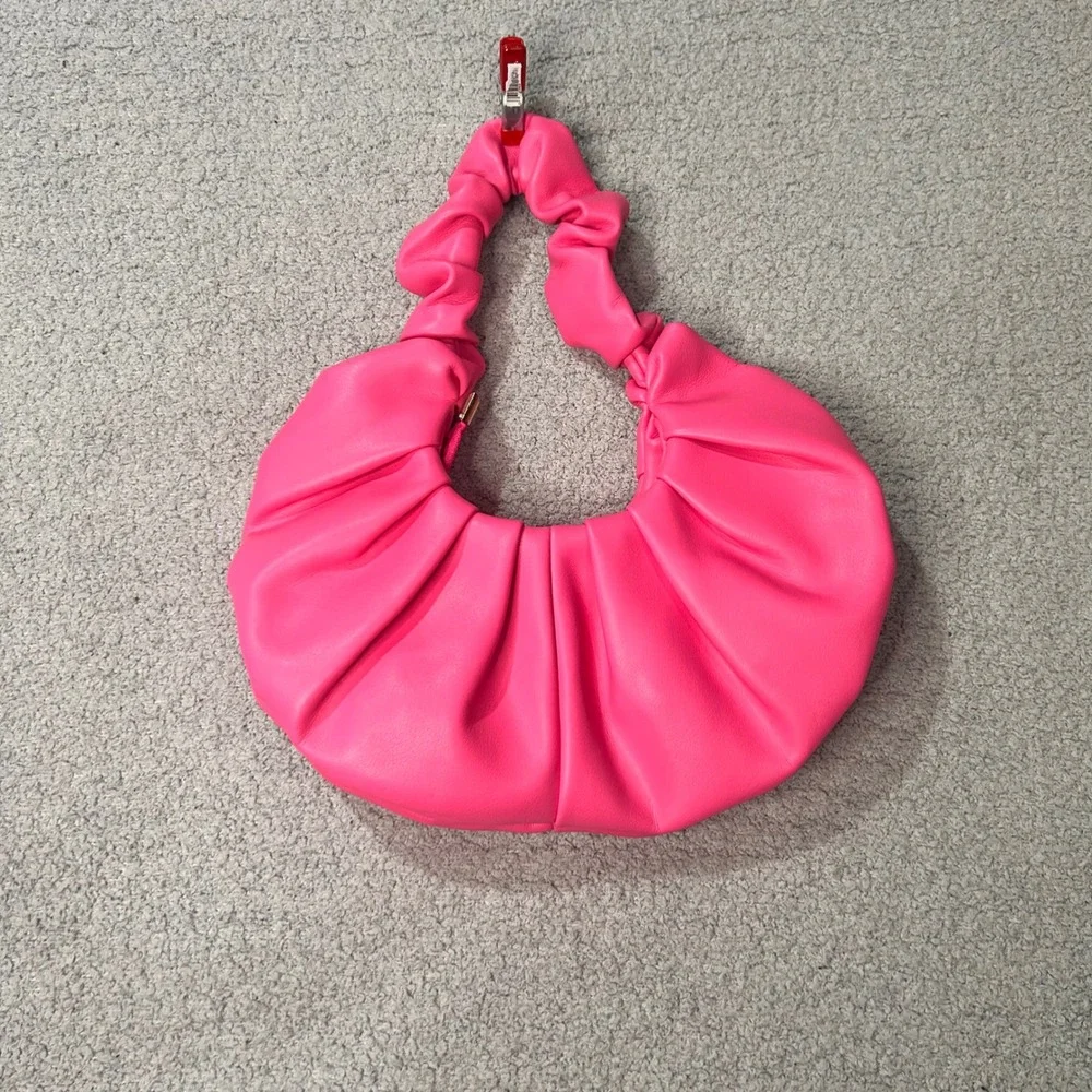 Unbranded Hobo Bag Ruched Crescent Small Neon Pink Barbiecore Coquette Y2K Cute